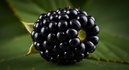 Close up view of ripe blackberries fresh berry fruit and green leaves
