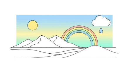 Pastel Landscape with Rainbow and Sunshine A Serene, Minimalist Scene