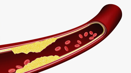 Atherosclerosis with cholesterol blood or plaque in vessel cause of coronary artery disease