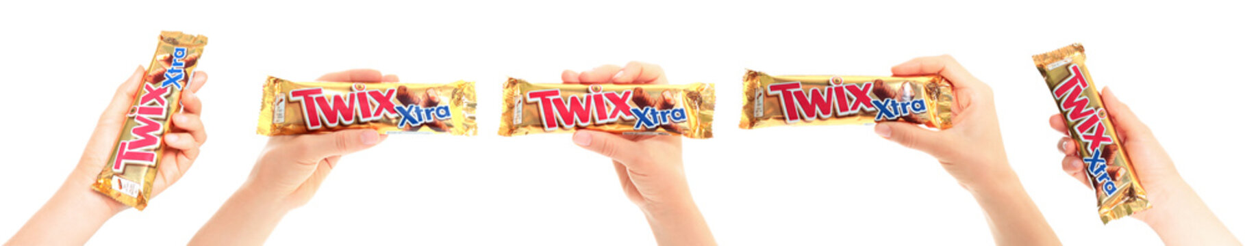 Set of Hand holding Package of the Twix, isolated on transparent background