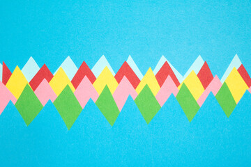 Simple Paper Card Primary Colour Triangle Mountains Jagged  Geometric Shapes in Multicolour Rainbow...