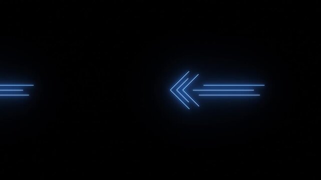 Neon glowing left-pointing arrows animation on black background.	
