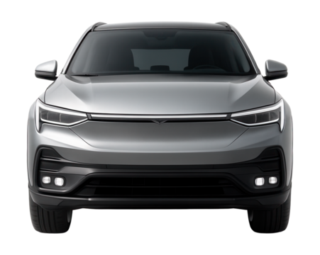 Electric SUV with a layered rear bumper and quad LED fog lights.