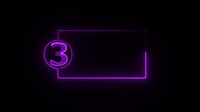 colorful glowing neon 3 text icon animation. Square rectangle picture frame with one tone neon color motion graphic on isolated black a background.4k video black background,