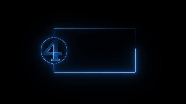 colorful glowing neon 4 text icon animation. Square rectangle picture frame with one tone neon color motion graphic on isolated black a background.4k video black background,