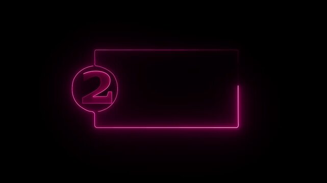 colorful glowing neon 2 text icon animation. Square rectangle picture frame with one tone neon color motion graphic on isolated black a background.4k video black background,