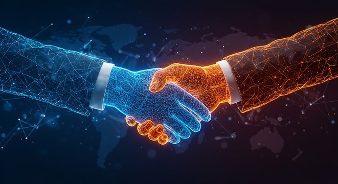 Digital handshake abstract illustration of business agreement and collaboration