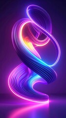 Obraz premium Twisted, glowing, multi-colored ribbon sculpture, reflecting on a surface