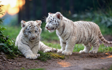 White Tiger Cubs Playing