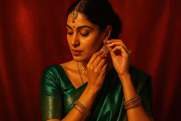 Indian woman getting ready for Diwali celebration