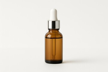Fototapeta premium Glass Serum Bottle Skincare, Minimalist Cosmetic Dropper Isolated on White Background