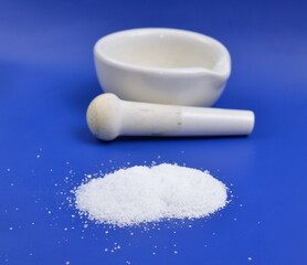 Barium hydroxide on blue background