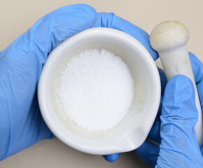 Barium hydroxide on blue background