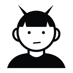 A black and white cartoon image of a person with short hair and two antenna like structures silhouette