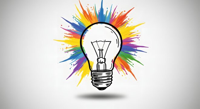 Creative light bulb illustration with color explosion concept on white background