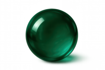 Green transparent glass sphere with reflections, symbolizing science, technology, medicine, and abstract concepts