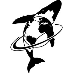 Logo made of a giant whale and planet Earth. A modern icon for nature conservation and the global environmental movement. Vector suitable for t-shirt prints or posters.