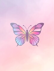 A vibrant butterfly with stained glass wings in pastel hues against a soft, dreamy gradient background, symbolizing transformation and beauty