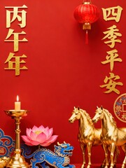 Fototapeta premium Auspicious Horses Bring Blessings for the traditional Chinese New Year background