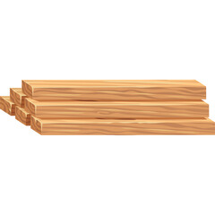 Stack of Natural Wood Planks with Visible Grain Detail and Rectangular Shape on a Clean White Background