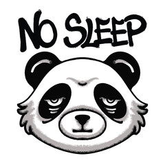 No Sleep Panda hand drawn tshirt illustration