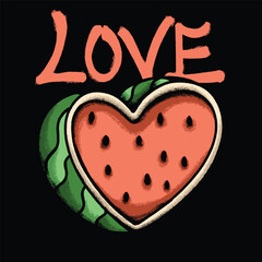 Love Watermelon hand drawn tshirt illustration