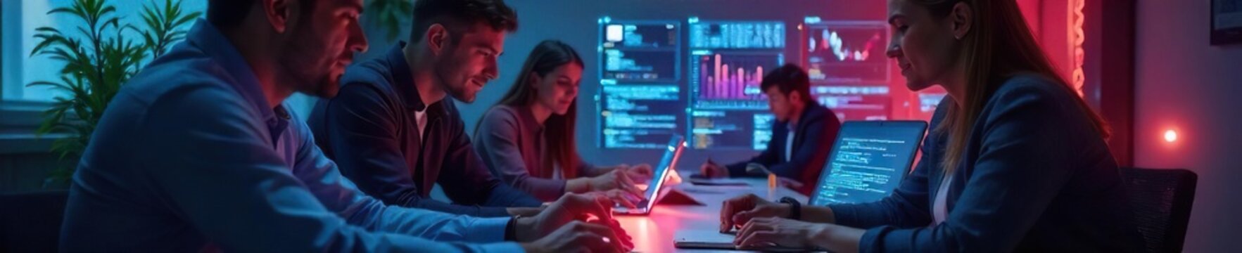 Diverse Team Collaborating on a Seamless Database Integration Project  Innovative Technology Improves Data Management Efficiency and Teamwork in a Modern Office Setting