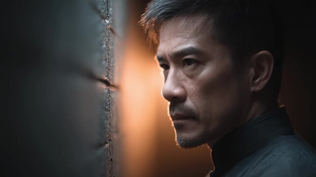 Mature man with deep gaze contemplating life