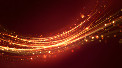 Abstract Red and Gold Glowing Light Trails with Bokeh