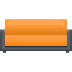 Orange Sofa Icon With Dark Gray Frame on Transparent Background Minimalist Flat Design Vector Illustration