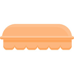 Orange Cardboard Egg Carton with Ten Compartments for Storing Eggs in a Closed Position with a Smooth Curved Top and Serrated Bottom Edge isolated on white background