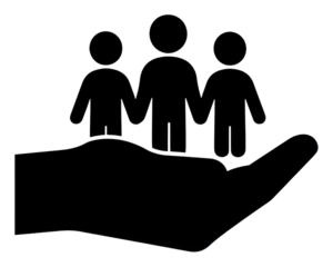 PNG Hand holding group of people silhouette stencil person.
