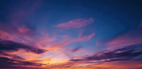 Obraz premium Vibrant Sunset Sky Displaying Clouds and Color Spectrum during Evening Time