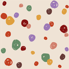 Vector abstract seamless pattern with red and green polka dot on beige. Hand painted illustration for design, print, fabric or background.