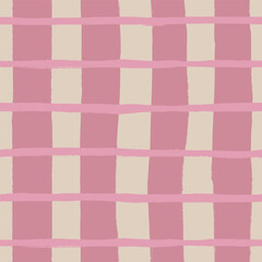 Vector abstract seamless pattern with pink and beige wavy checks. Hand painted illustration for design, print, fabric or background.