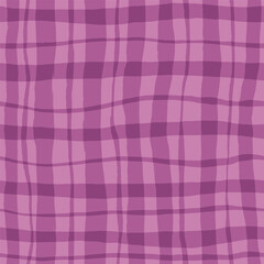 Vector abstract seamless pattern with pink and violet wavy checks. Hand painted illustration for design, print, fabric or background.