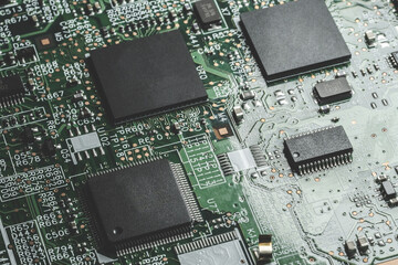 printed circuit Board with chips and radio components electronics