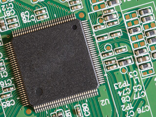 printed circuit Board with chips and radio components electronics