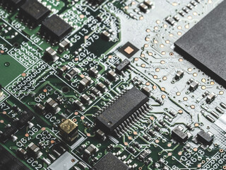 printed circuit Board with chips and radio components electronics