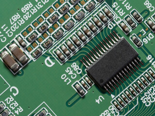 printed circuit Board with chips and radio components electronics