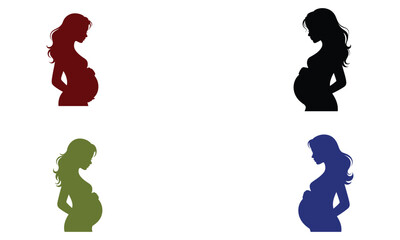 Color silhouette of pregnant women on white background
