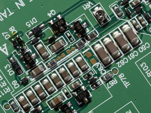printed circuit Board with chips and radio components electronics