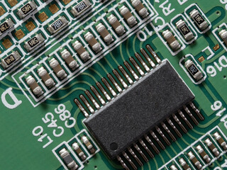 printed circuit Board with chips and radio components electronics