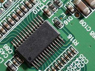 printed circuit Board with chips and radio components electronics