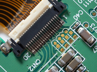 printed circuit Board with chips and radio components electronics