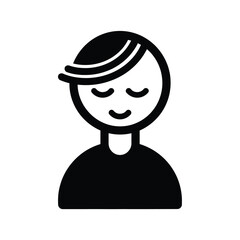 Illustration of a person with closed eyes and a slight smile in black and white style