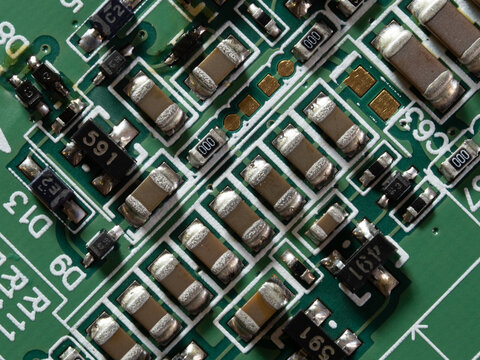 printed circuit Board with chips and radio components electronics