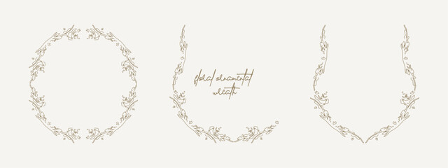 White and gold wreath vectors. Foliage line art design for wedding, card, invitation, greeting.