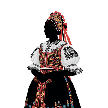 Woman in Traditional Czech Folk Costume Silhouette Vector Art