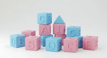 Colorful alphabet blocks arranged in a playful composition against a neutral backdrop